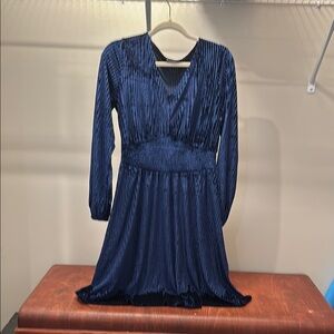 Elegant Navy Blue Pleated Velvet Dress